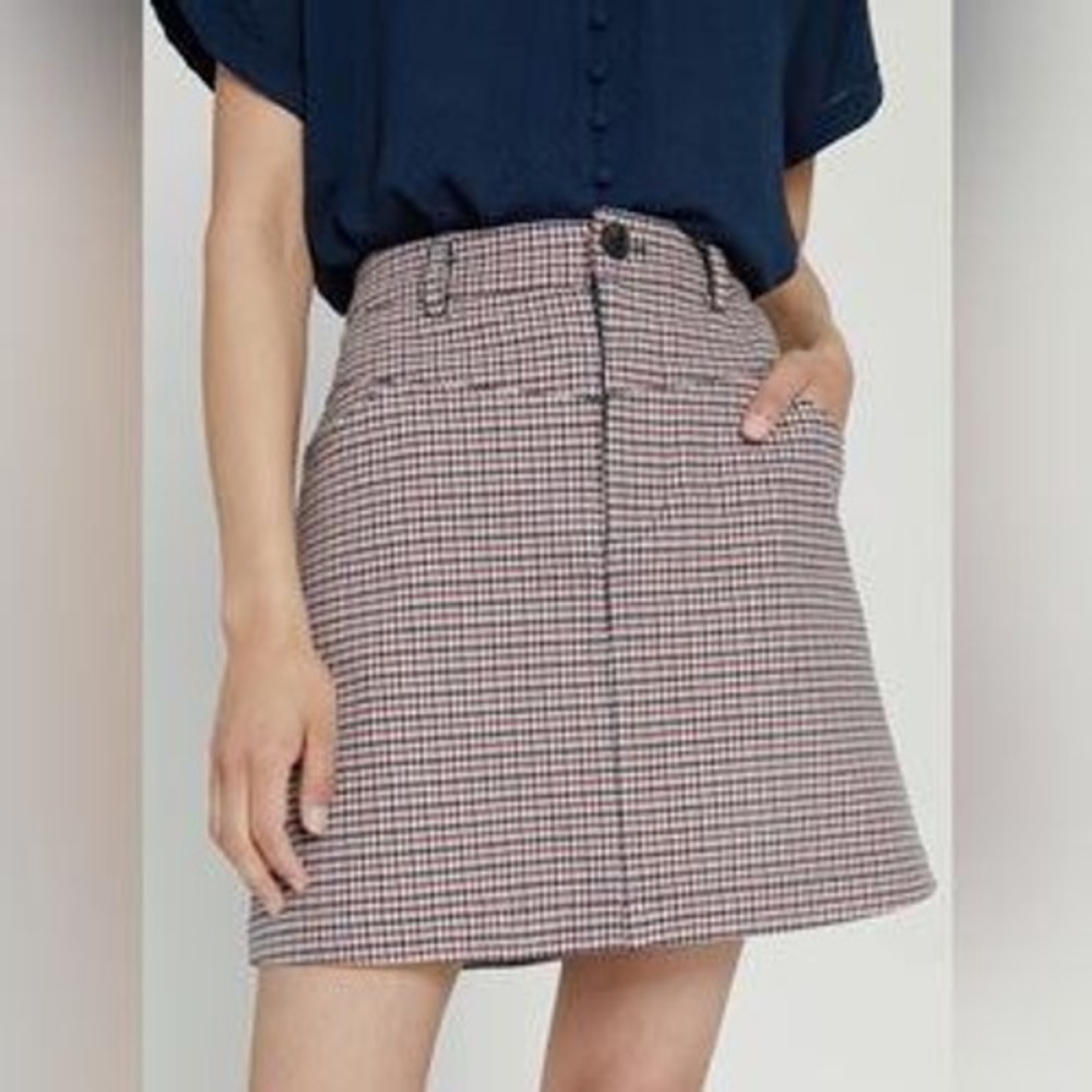 Frank And Oak Mini Skirt Women XL Multicolor Houndstooth Organic Cotton Stretch